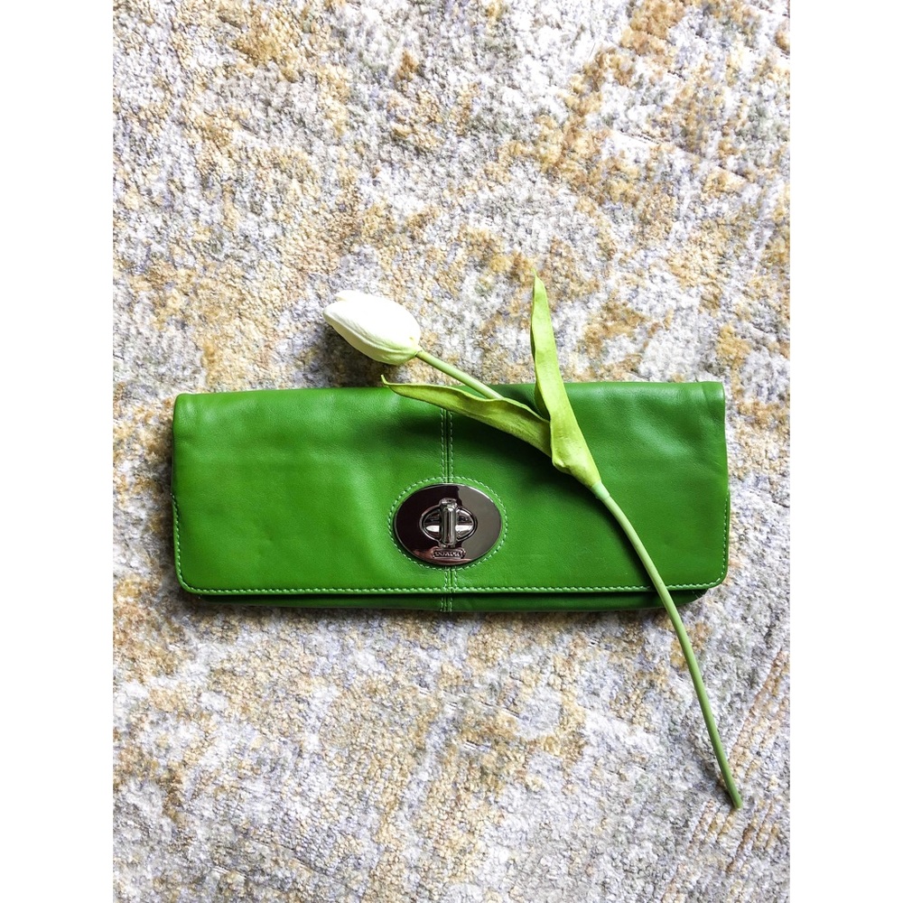 Coach Fold-over Leather Green Clutch